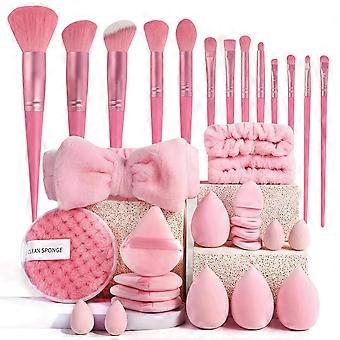 Makeup Brush Set 33 Pcs Makeup Tool Set Premium Synthetic Foundation Powder Concealers Eye shadows Blush Makeup Brushes (Pink, 33 Piece Set)