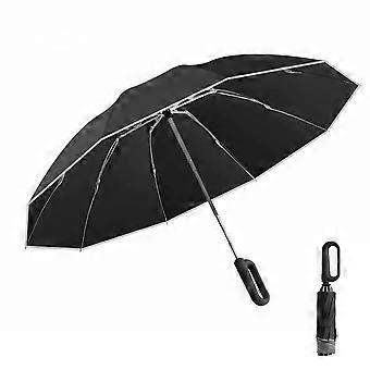 Compact Travel Umbrella Automatic Open Close Reverse Folding Windproof 10 Rib Beige with Carabiner Clip