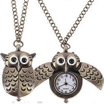 2 Pz Owl Shape Orologio Da Tasca Creativo Hanging Watch Retro Lega Orologio Al Quarzo
