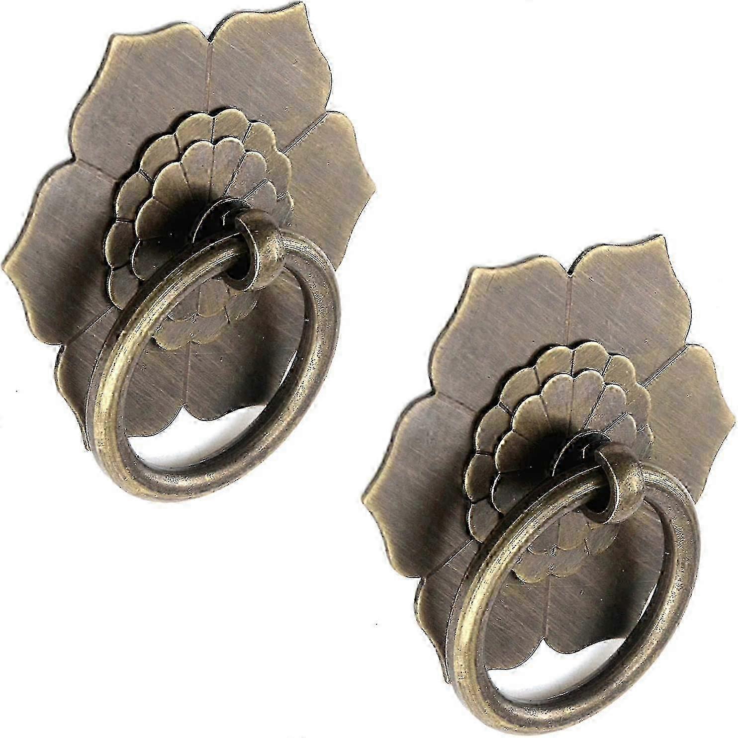 2pcs Antique Bronze Tone Ring Pulls Flower Shape Drawer Cabinet Knobs