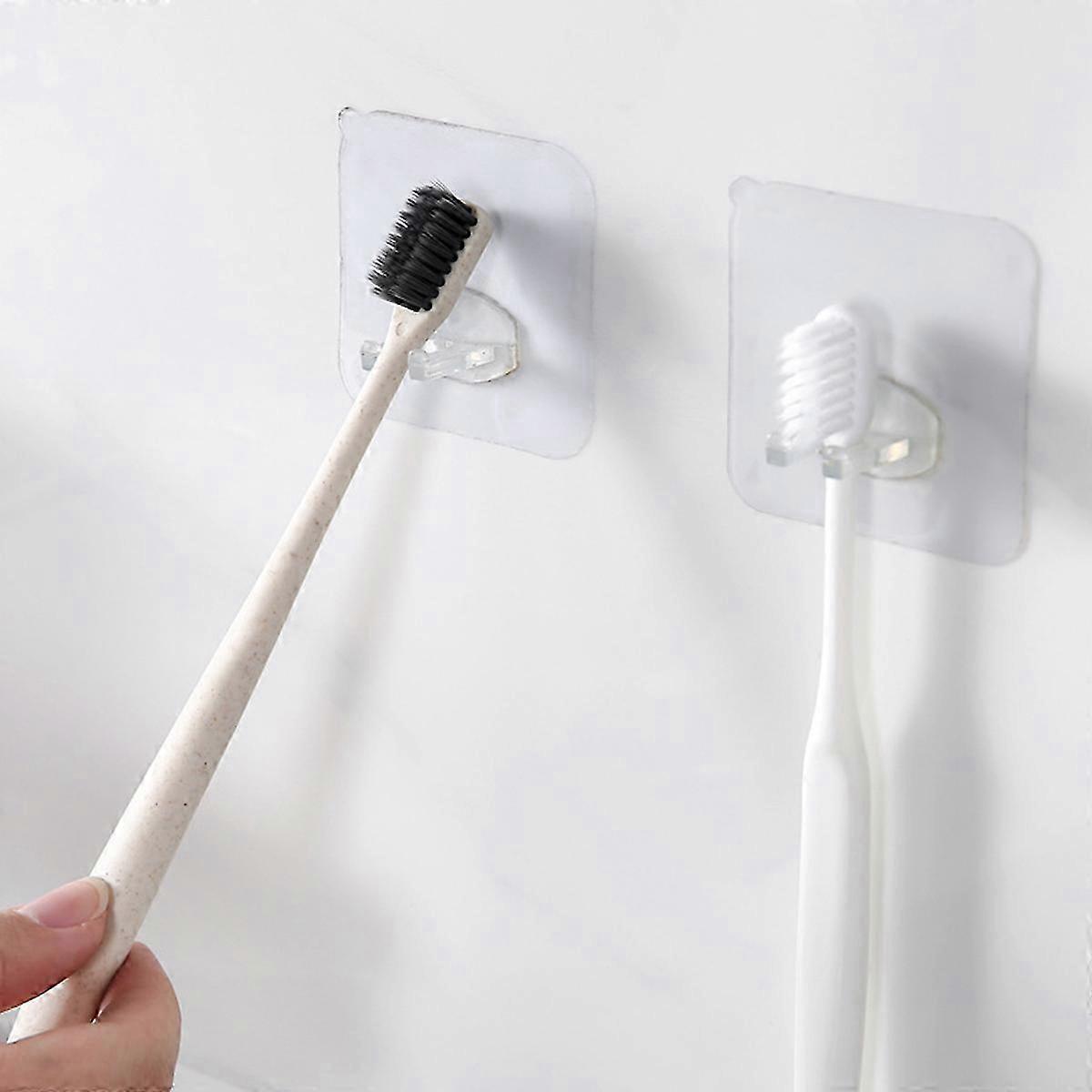 Plastic Self Adhesive Toothbrush Holder compatible with Holding 6Pcs Transparent Multi Functional Hooks