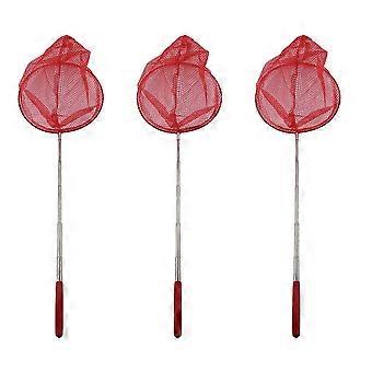 3X Outdoor Catching Catching Butterfly Net Fishing Net Bag Stainless Steel Telescopic Fishing Net Tool Red