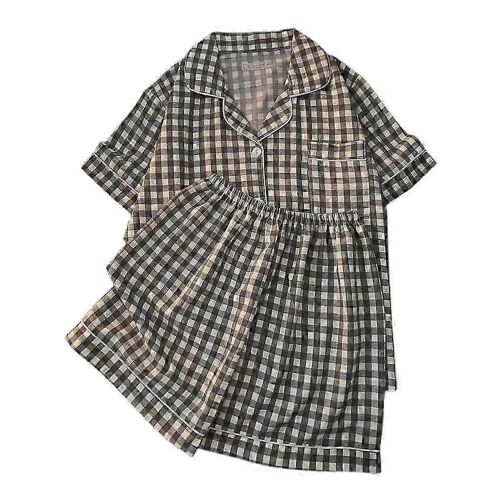 Piped Design Button-Down Bubble Cotton Loungewear Pajama Set