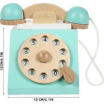 Tretelefonleke for fasttelefoner, lekehus, antikk telefon med urskive for småbarn, late som om de er telefoner, blå, medium