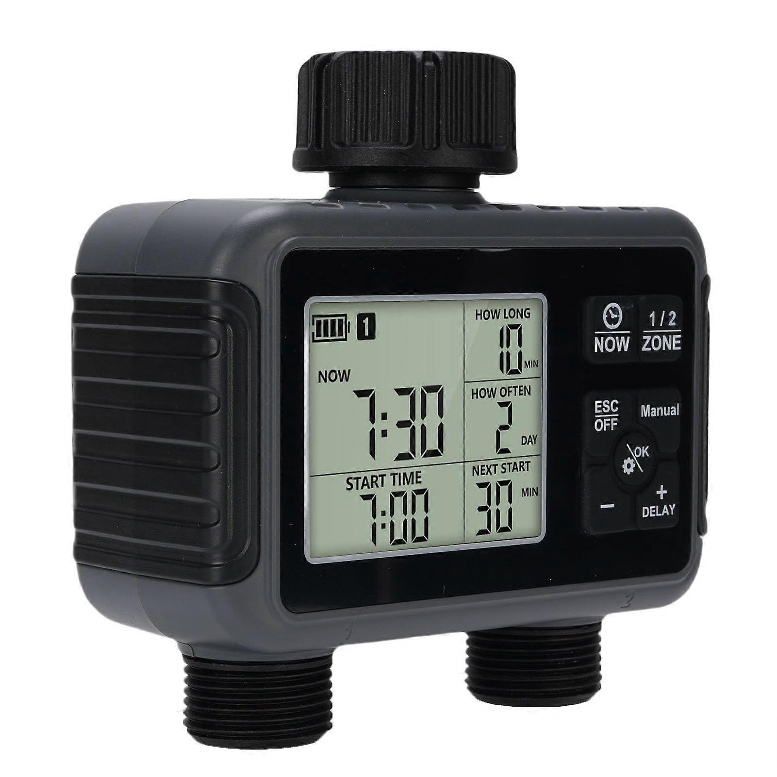 Programmable Water Timer 2 Zone Sprinkler Timer with 3 Watering Modes, Rain Delay, LCD Display