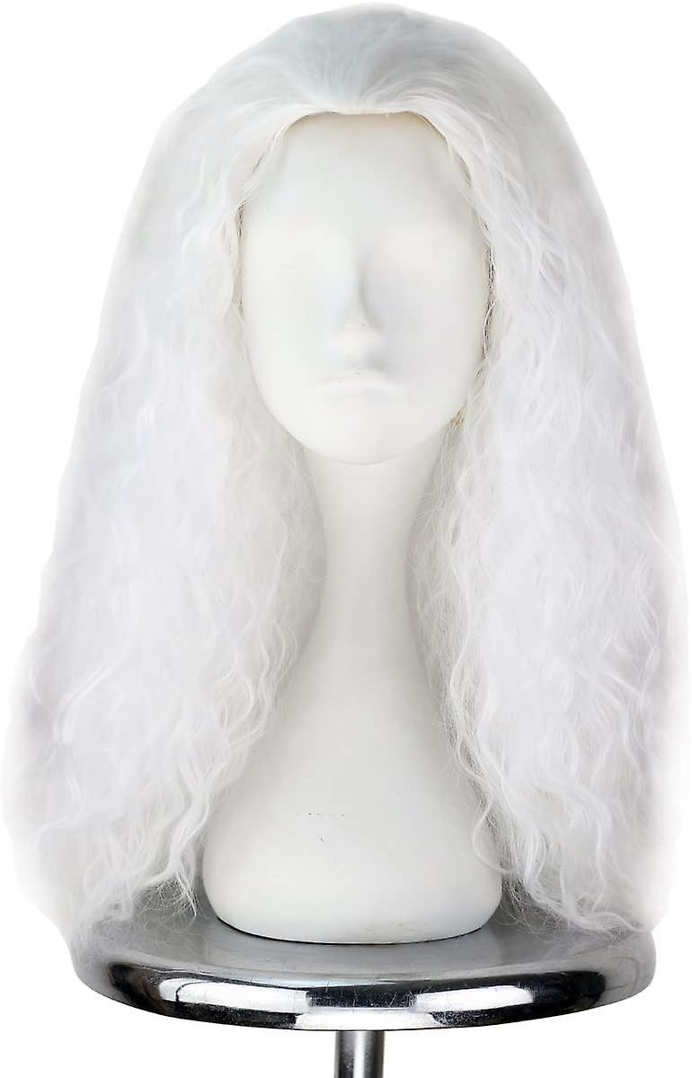 White Old Lady Wig Mad Scientist Long Curly