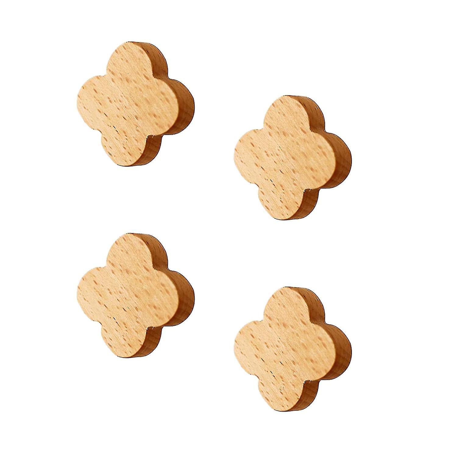 4 Pcs Wall Mounted Beech Adhesive Hooks,coat Hooks (flower Shape)