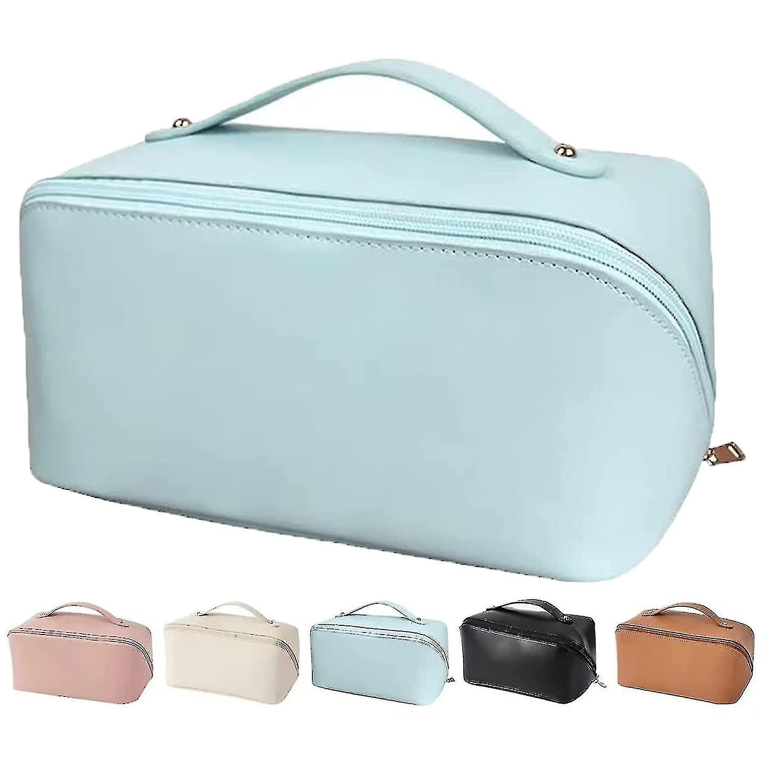 ピーチロフトコスメティックバッグ、ピーチロフト大容量トラベルコスメティックバッグ、防水Puレザーメイクアップバッグ(色:青) 高品質