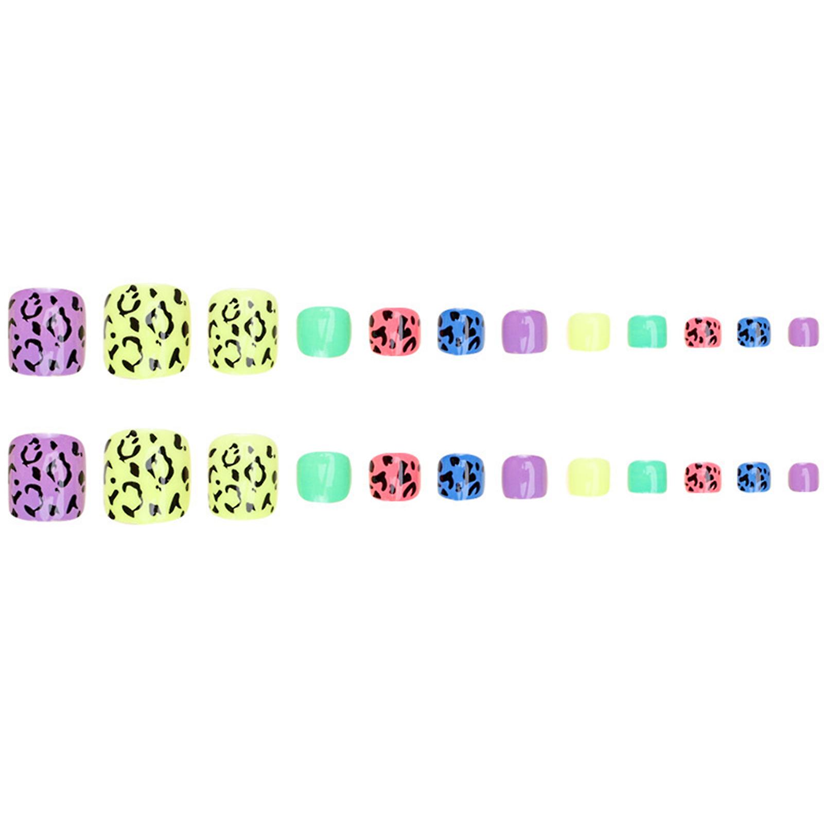 Colorful Press On Toenails With Leopard Print Sweet & Charming Reusable False Nails For Shopping Traveling Dating