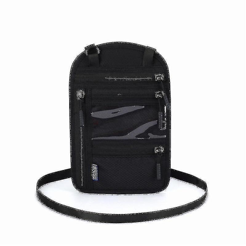 Theft Blocking Passport Holder Wallet With Neck Stash Pouch For Travel Abroad Black