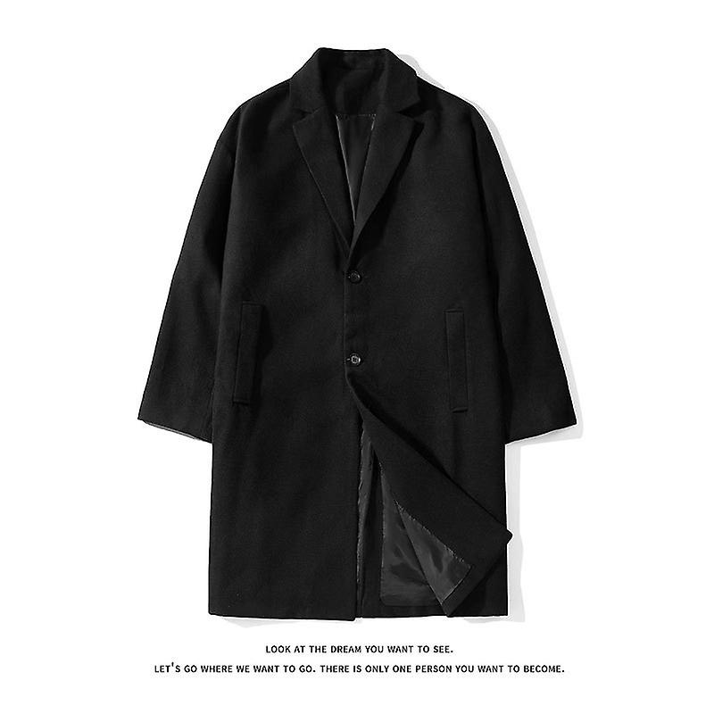 טרנד קוריאני בגדי ריקוד גברים מעיל משוחרר מזדמן חד-חזה סתיו חורף אופנה חדש שרוול ארוך צמר מעיל ארוך
