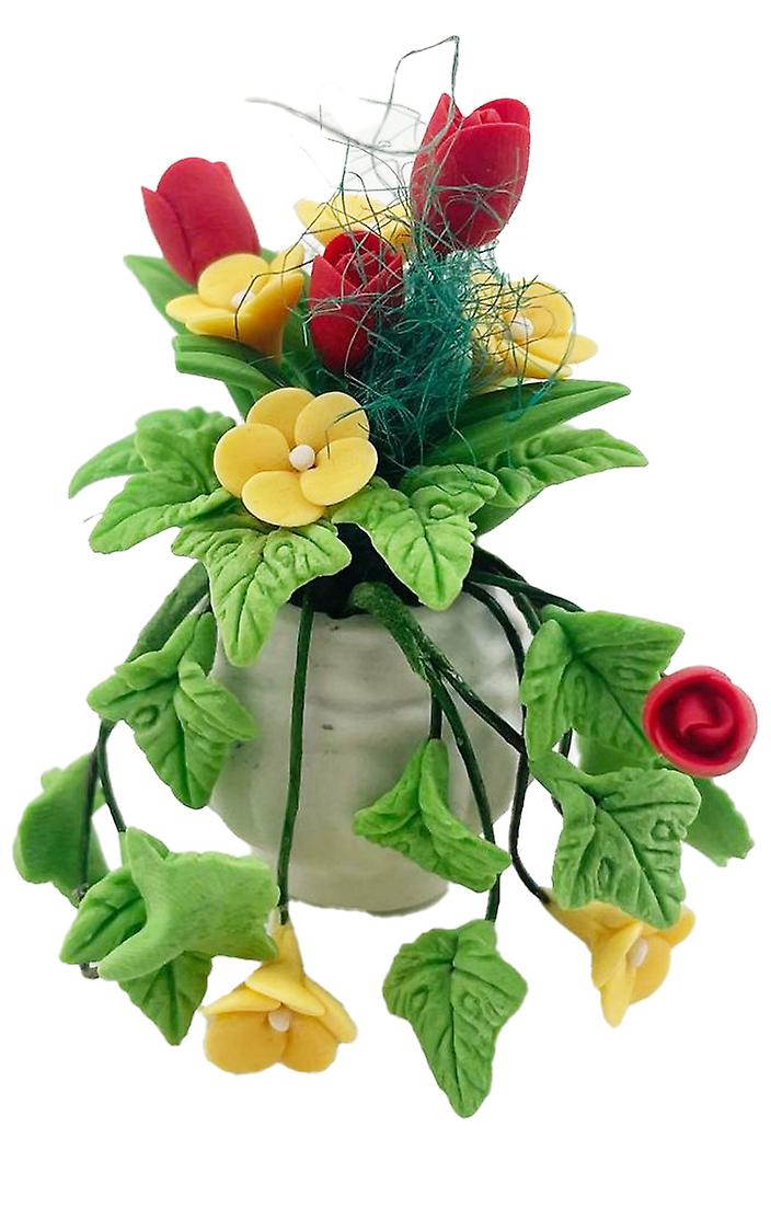 Dolls House Red Yellow Trailing Flowers In Pot Ornament Or Garden Accessory