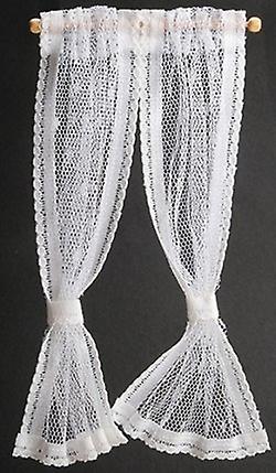 Dolls House White Sheer Curtains Net Lace Drapes Miniature 1:12 Window Accessory