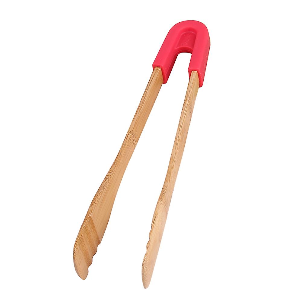 ZHOUBA Bamboo Toaster Food Clip Silicone Handle Vegetable Salad Snack Cake BBQ Tongs
