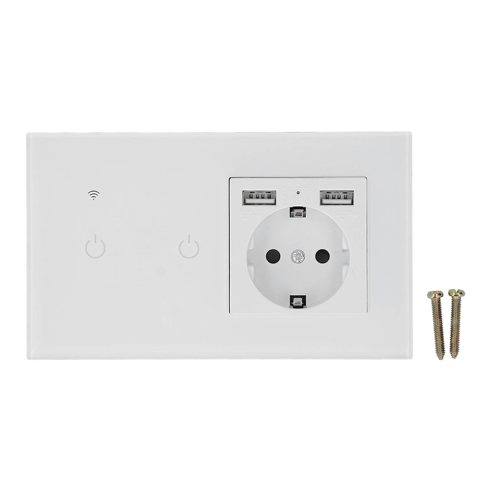 WiFi Smart Switch with Dual USB Concealed Wall Socket APP Voice Touch Control EU Standard AC100‑240VAC
