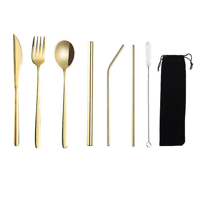 Straw Tableware Set Creative Stainless Steel Knife, Fork And Spoon Straw Gift