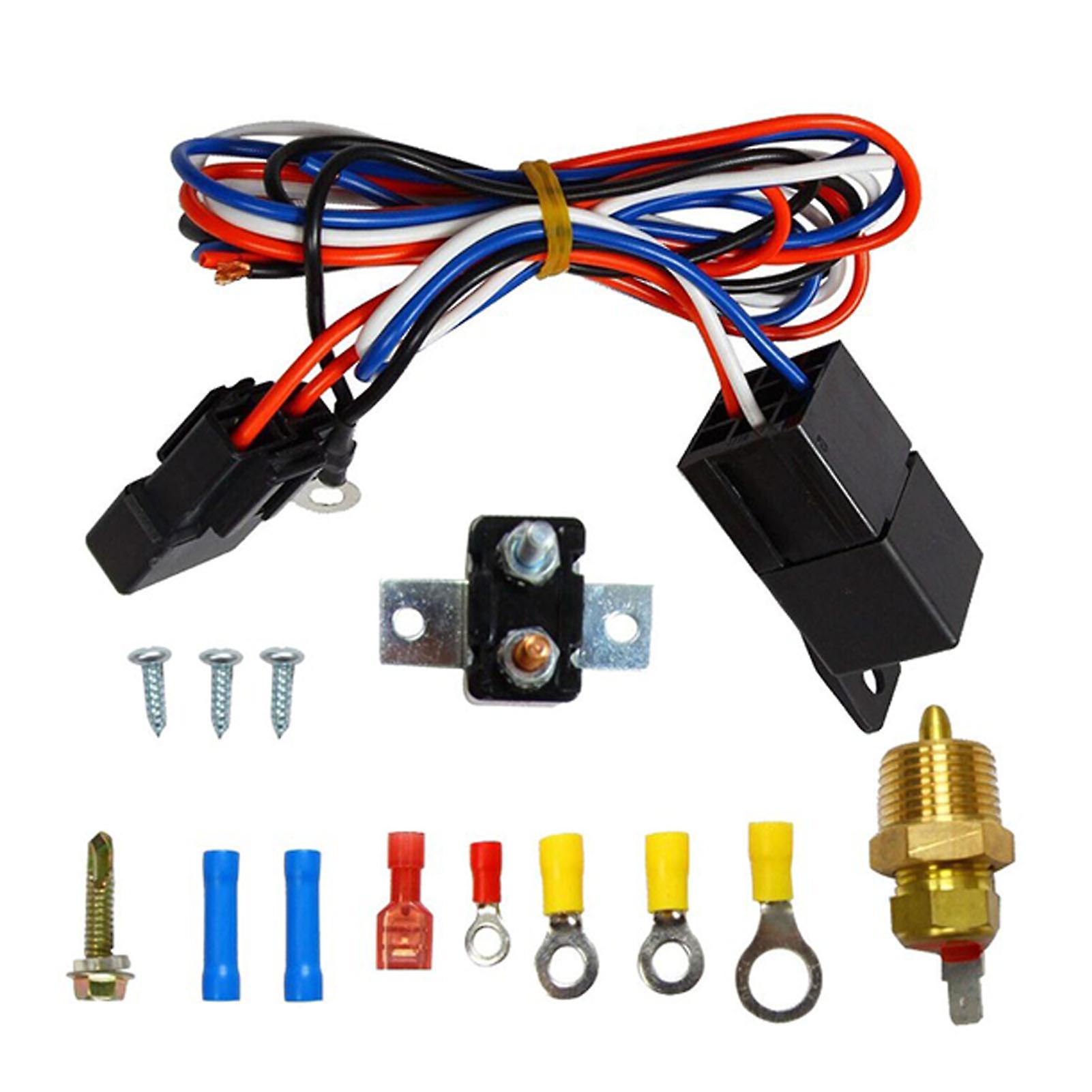 3/8" Electric Cooling Fan Wire Harness Kit 185V/175V Waterproof Relay Temperature Switch Sensor 12V/40A
