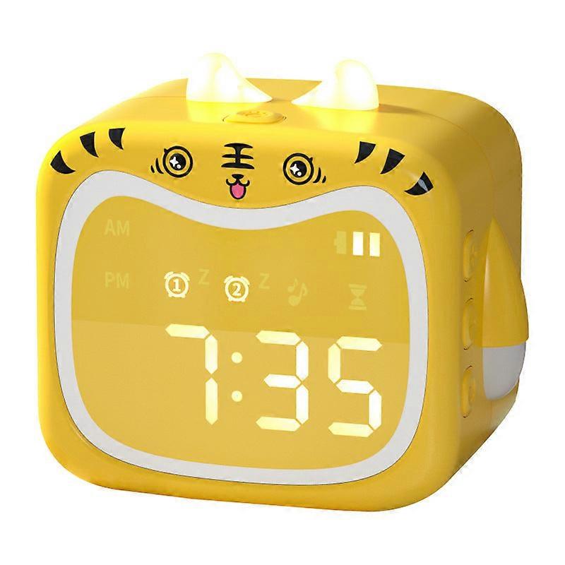 Smart Multi-function Alarm Clock Led Display Fun Square Yellow Tiger Time Reporting Bluetooth For Children