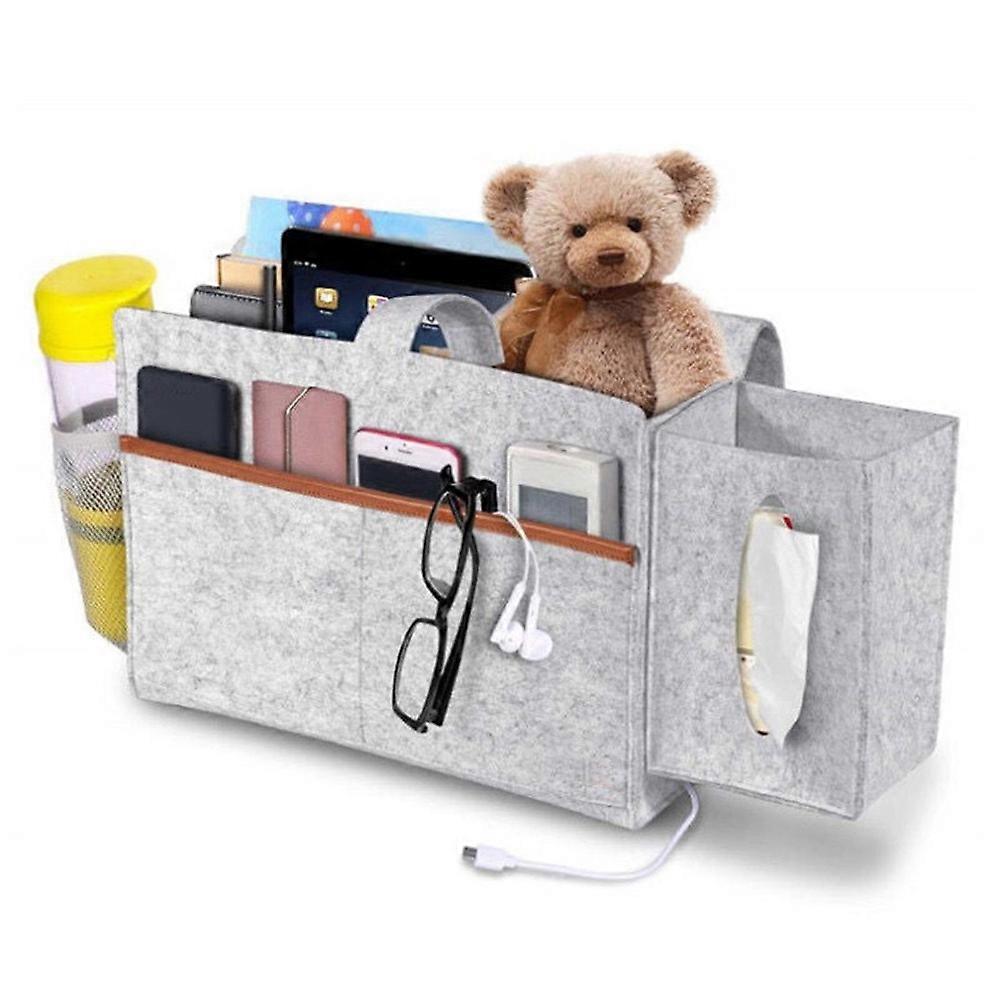 Bedside Organizer, Bed Storage Caddy, Felt Storage Bag Attach Removeable Tissue Box