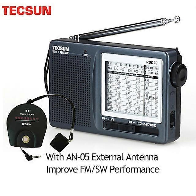 TECSUN R-9012 AM / FM / SW 12 نطاقا جهاز استقبال راديو محمول قصير الموجة مع AN-05 هوائي خارجي متعدد النطاقات
