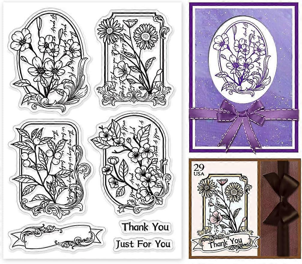 1Sheet Plants Flower Frame Silicone Clear Stamp