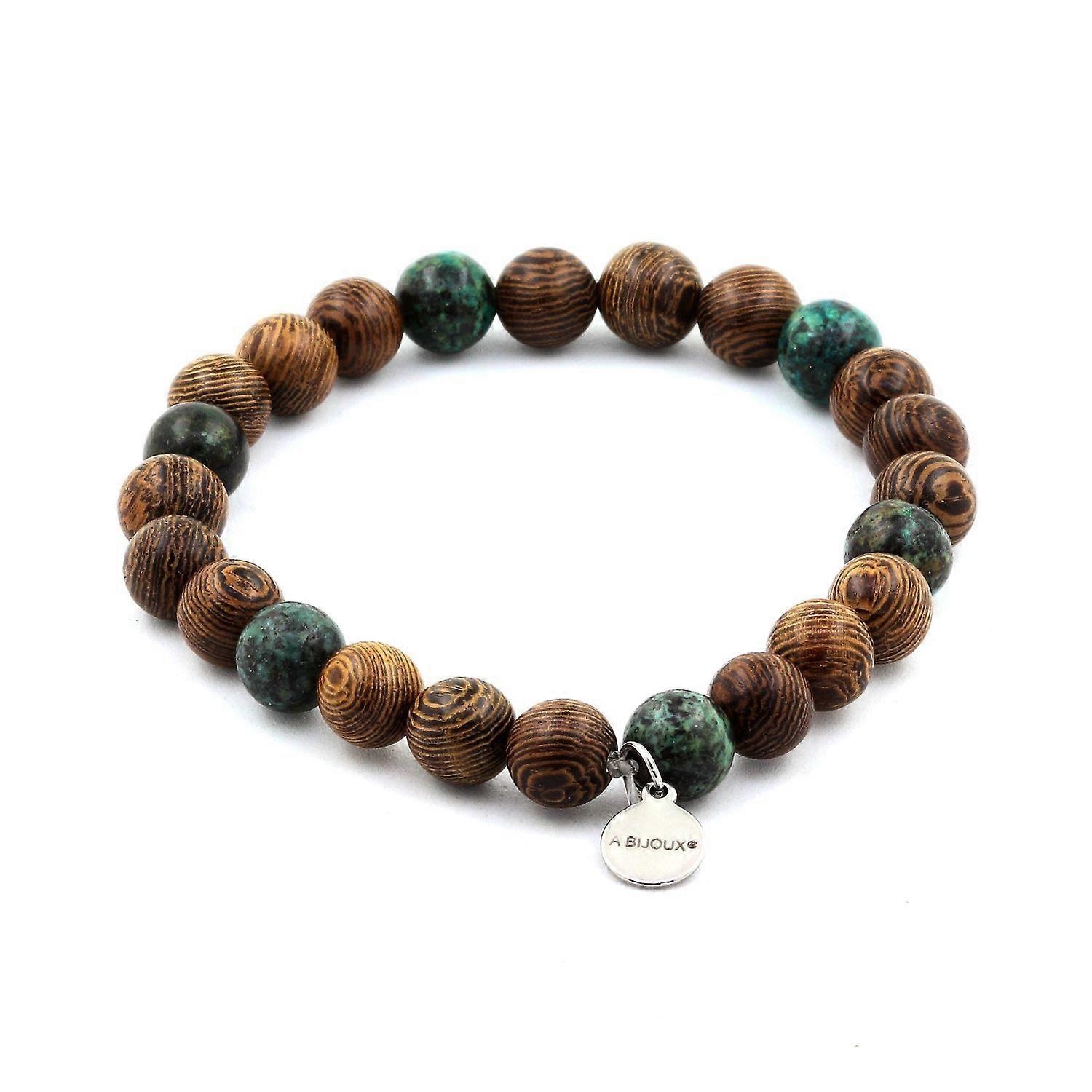 African Turquoise Beads Bracelet + wood 8 mm