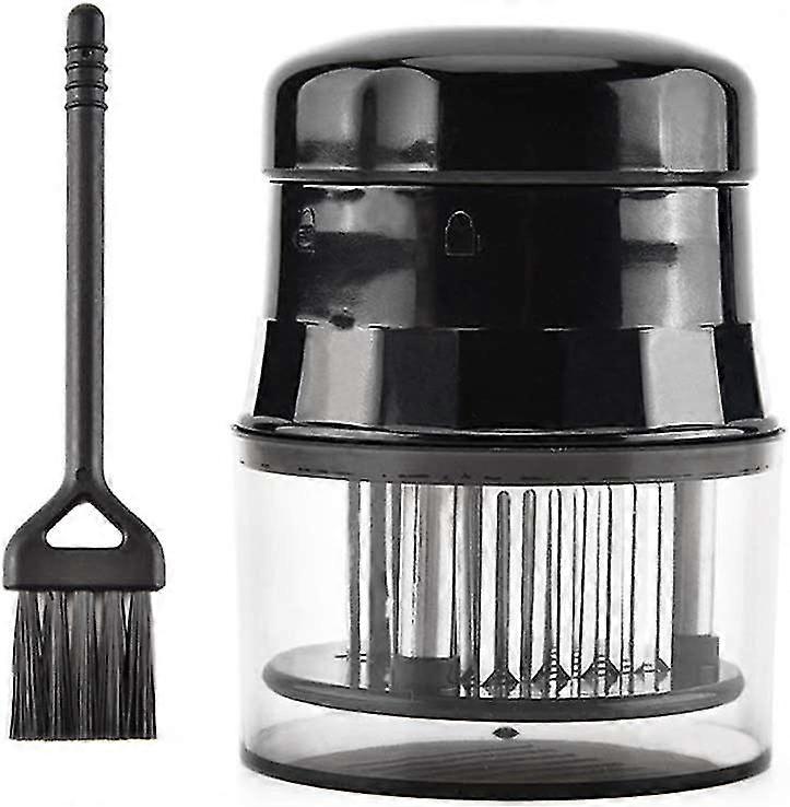 Kødmørner, rustfrit stål Ultra Sharp Needle Blade Tenderizer til mørning af bøf, oksekød med rengøringsbørste (1pc, sort) Z