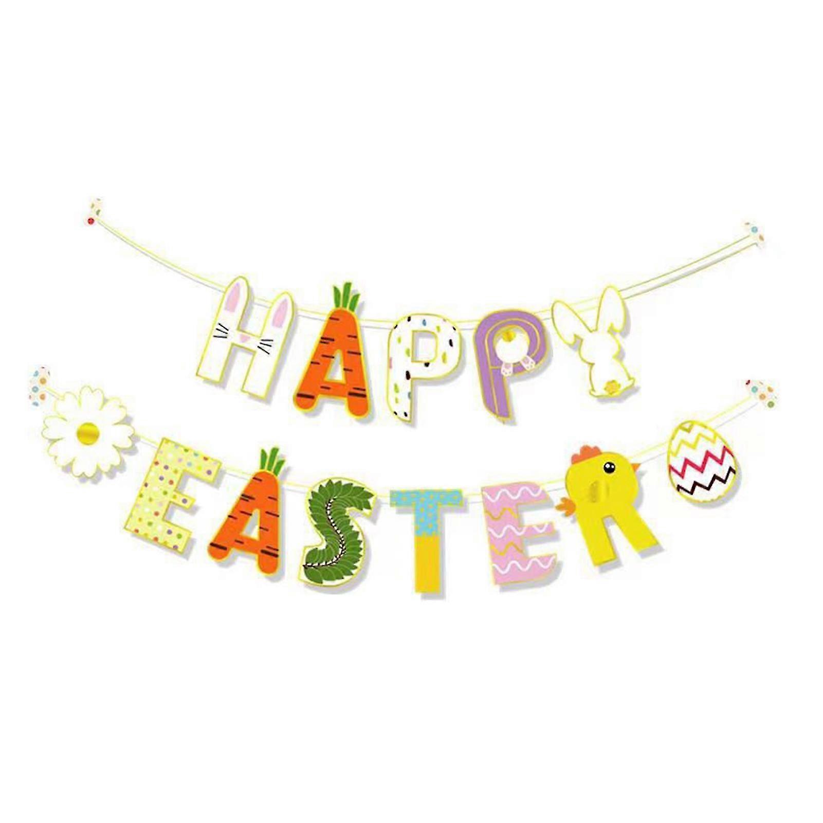 Mengxi 1 Set Easter Flag Diy Exquisite Paper Rabbit Easter Bunny Hanging Bunting Banner For Home