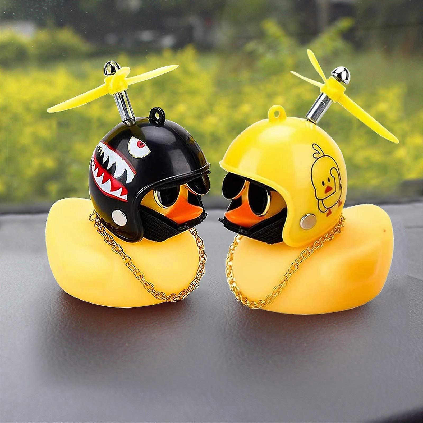 Car Duck Decoration Dashboard Yellow Rubber Duck for Car Ducks Toy Car Ornaments Cute Cool Duck with Light(Shark+Duck)