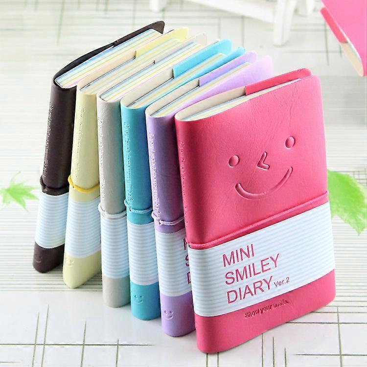 Portable Mini Smiley Diary Notebook with Leather Shell,1.5*7.3*125CM Small Notebook Pack, Set of 2