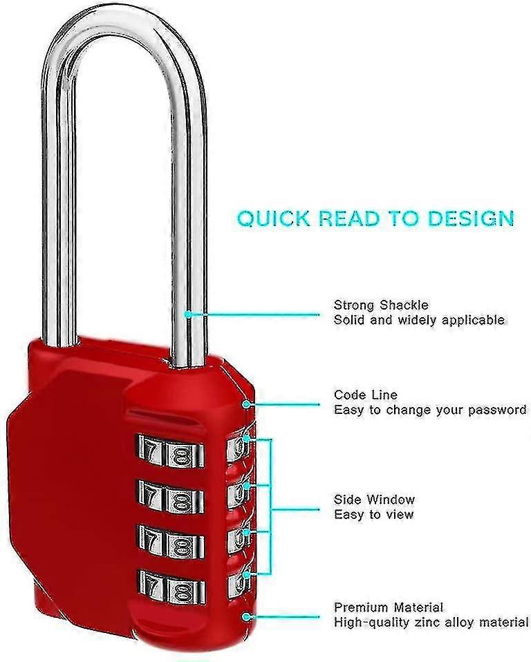 Padlock With Long Shackle And Combination Lock With 4 Digits And Padlocks