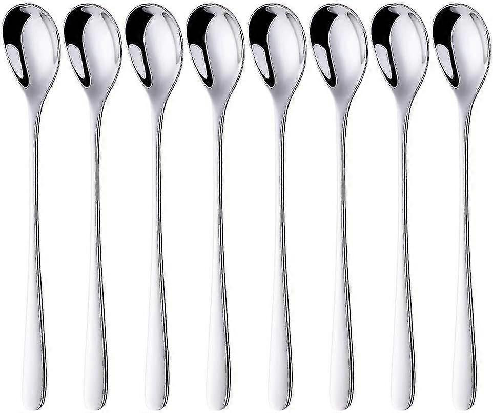 Coffee Iced Tea Spoons Set Of 8 Silver Stainless Steel Long Handle Spoon Spoon