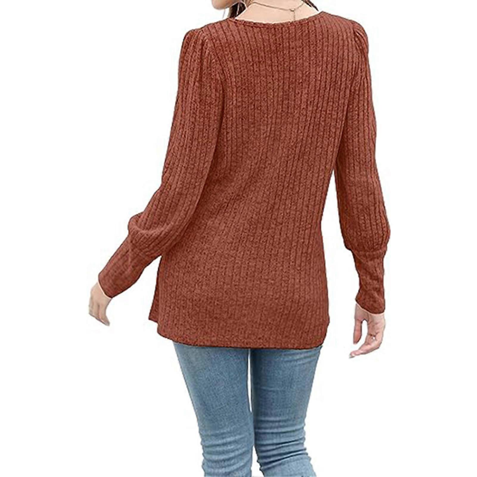 Damtopp Lång Puffärmad Knapp Enfärgad Elegant Damtröja För Arbete Dagligt Semester Karamellfärgad M