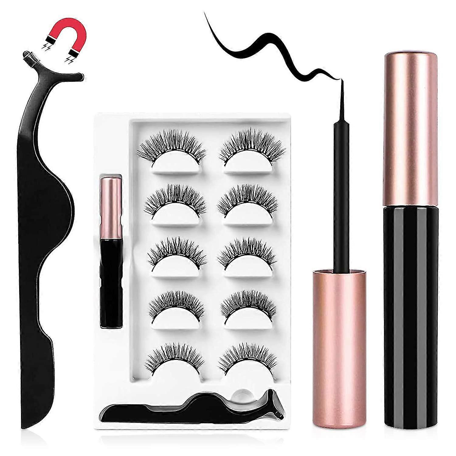 Magnetic Lashes With Eyeliner, 5 Pairs 3d Thick