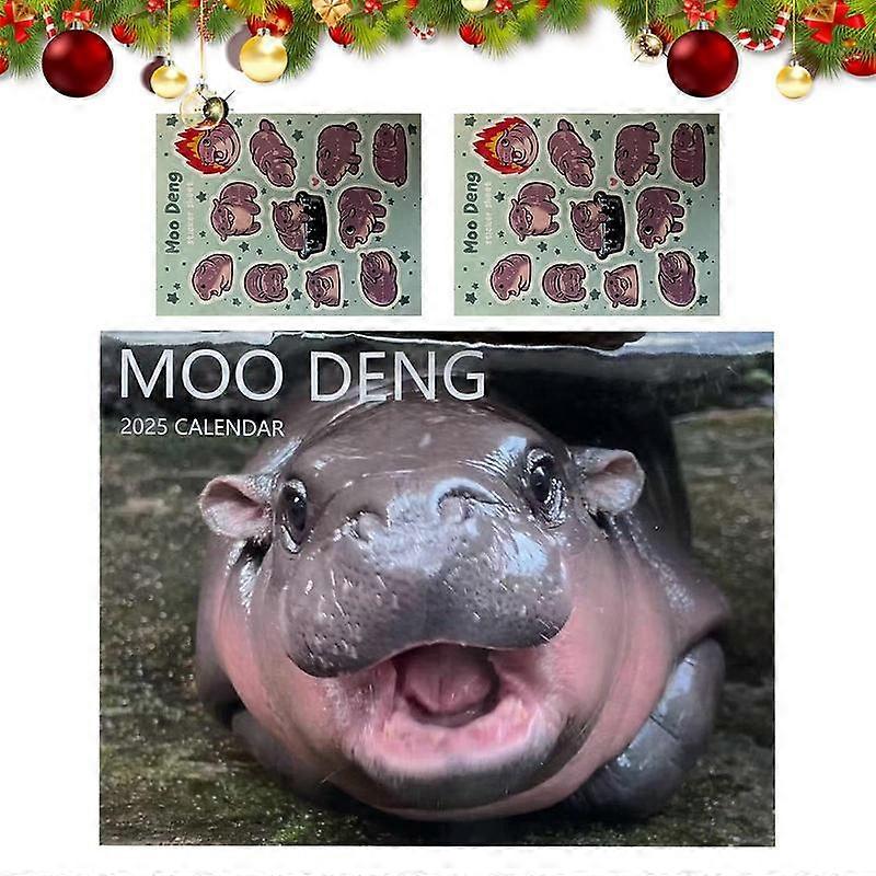 Moo Deng Calendar | 2025 Wall Calendar | Moo Deng Hippo Meme with 2PCS Stickers