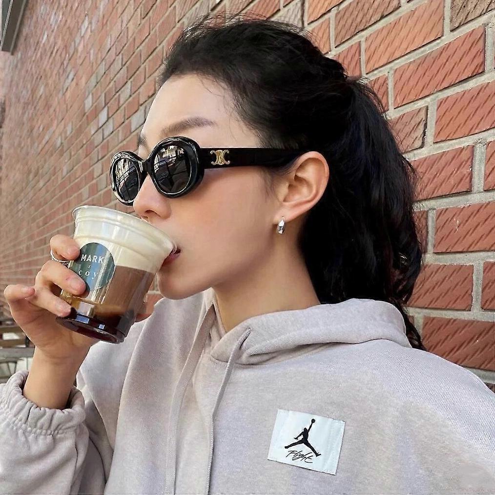 Sunglasses retro oval sunglasses 2020 Douyin Xiaohongshu Internet celebrity same style 2022 new bar disco ladies as shown in the picture white and gra