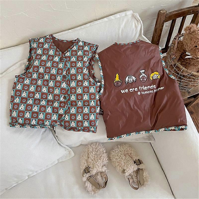Kids Puffer Vest Button Sleeveless Winter Cute Jackets Outwear for Christmas,Wearable on both sides