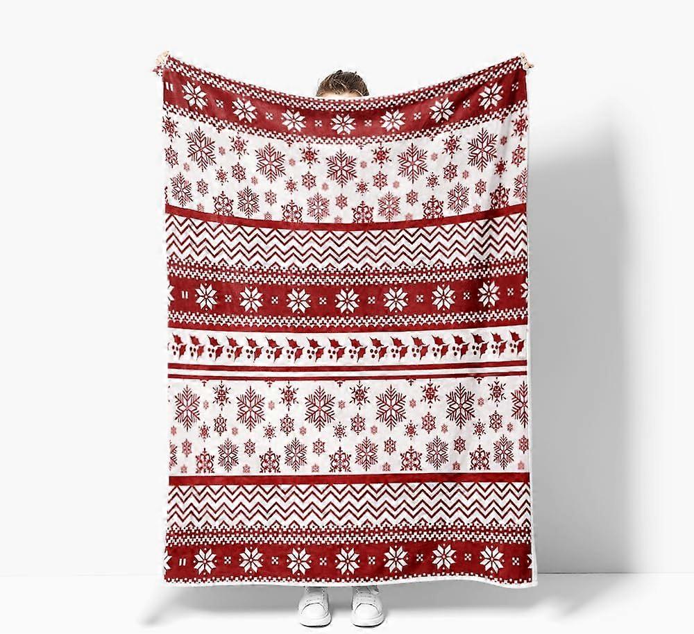 Christmas Throw Blanket, Red Christmas Red Fleece Blanket for Winter, Super Soft Warm Cozy Reversible Fuzzy Fleece Snowflake Patterns Holiday Blanket