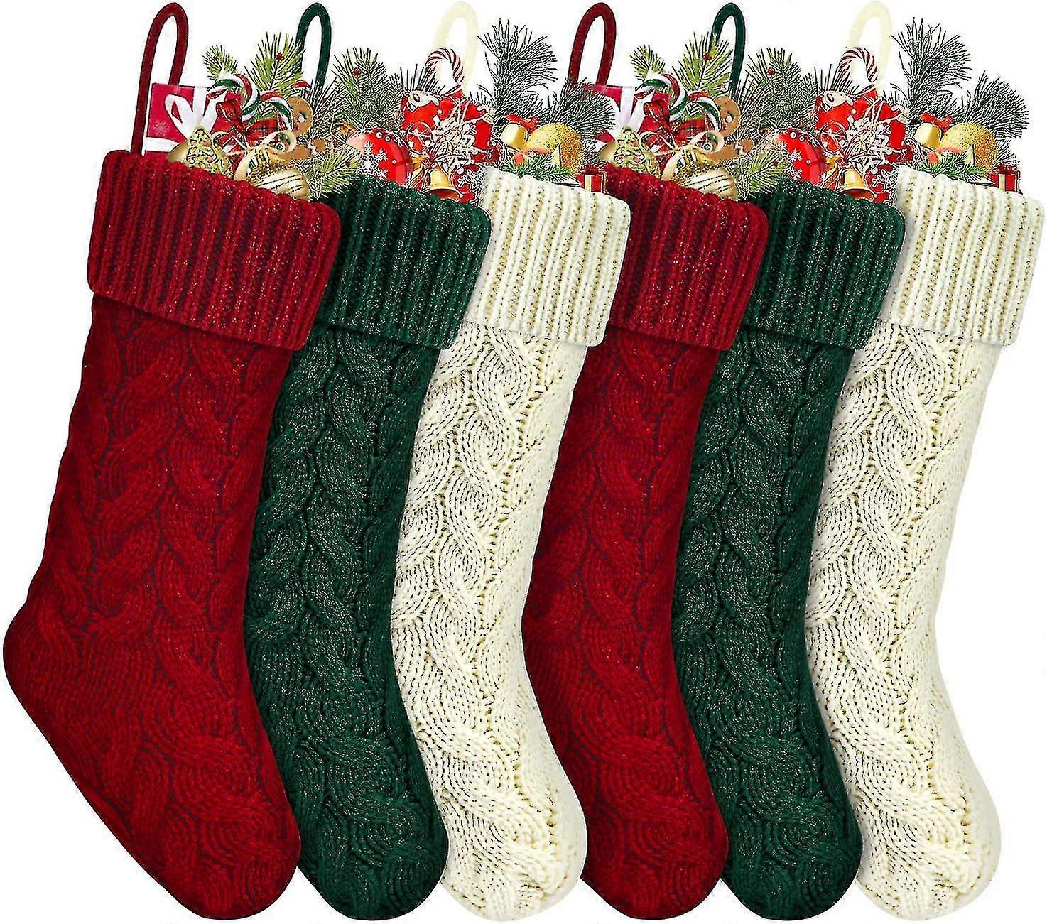 جوارب عيد الميلاد 4 حزمة 18 '' جوارب عيد الميلاد محبوكة بالكابل أحمر أبيض الربط شخصية