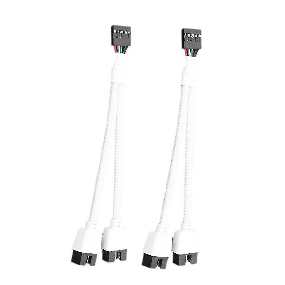 2Pcs Computer Motherboard USB 2.0 9 Pin to Dual 9 Pin Extension Cable Y Splitter Audio HD Extension Cable