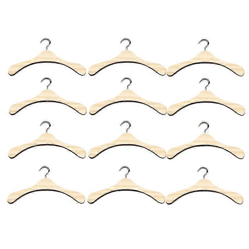 12st Mini Hängare För Dockkläder Trä Docka Kläder Hängare Docka Tillbehör