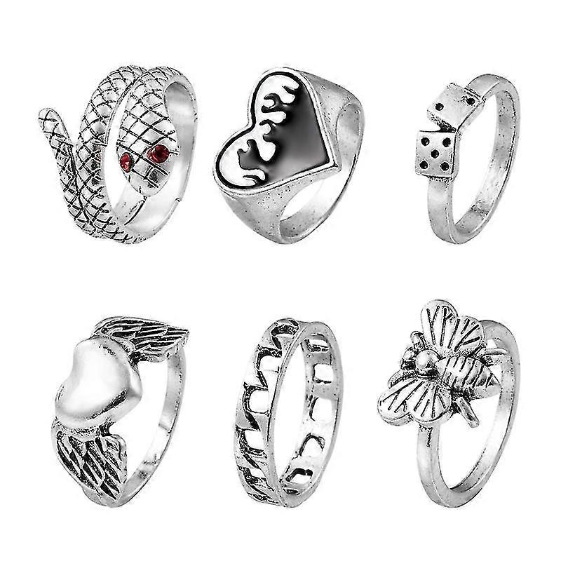 6 Pcs Stackable Ring Set Retro Joint Ring Birthday Anniversary Gift For Women