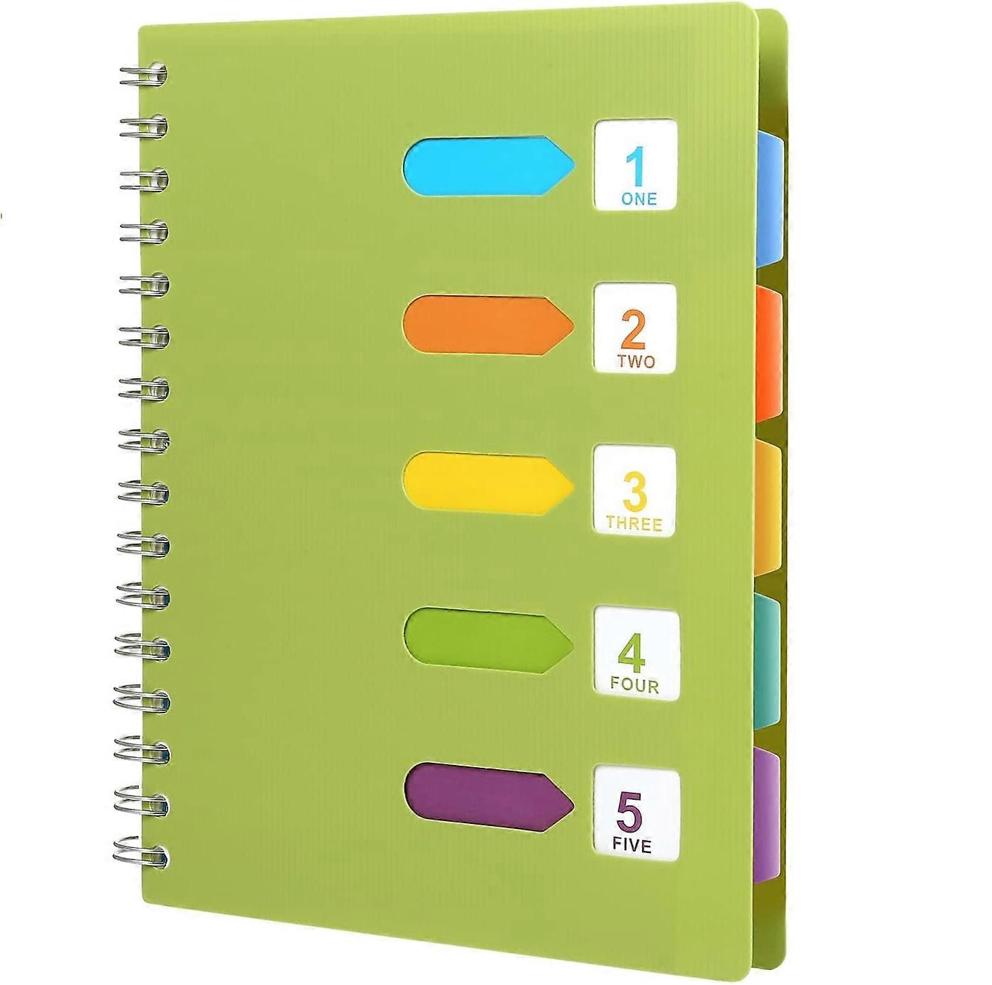 5 Subject Spiral Notebook with Divider Tabs, A5 Wide Ruled 5.7"  8.5" Hardcover Tabbed Notebook Journal, 240 Pages
