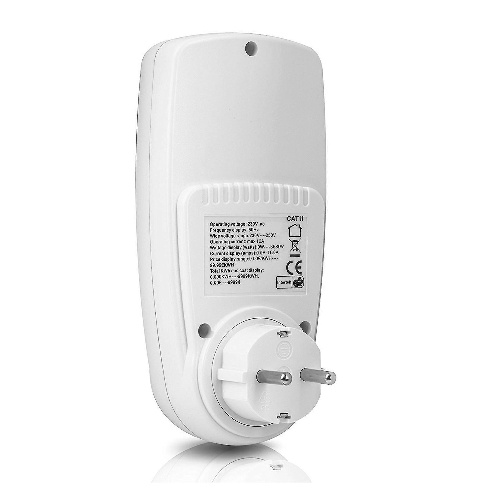 Moniteur de consommation d’énergie LCD numérique 0,5 W 230VAC 16 A Compteur de coût d’énergie pour appareils électroménagers