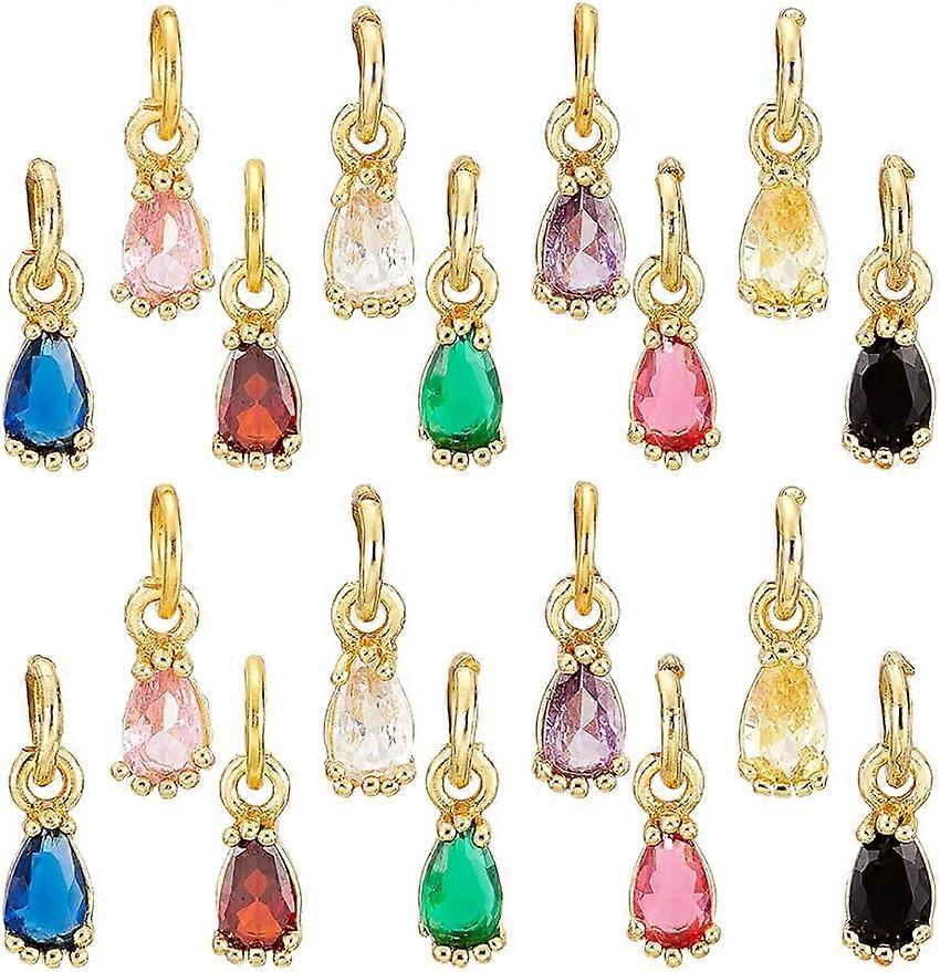 18Pcs Cubic Zirconia Teardrop Pendants Charms 9 Colors Teardrop Charms Tiny Dangle Charms for DIY Jewelry Making