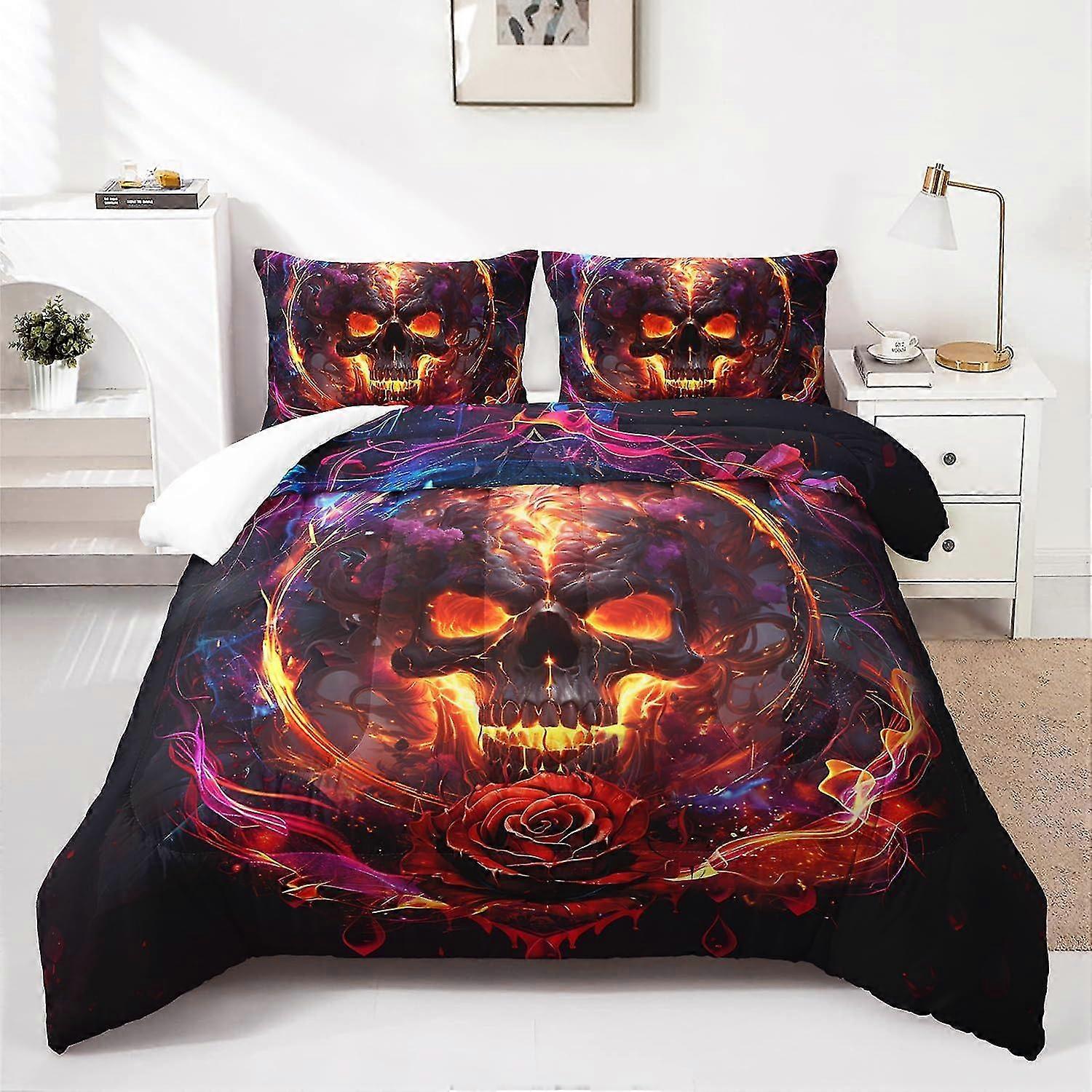 b2176 Lençóis Conjunto de Cama Gótico Conjunto de Cama Chama Conjunto de Cama de 3 Peças 1 Capa de Colcha e 2 Fronhas Lençóis gb2176