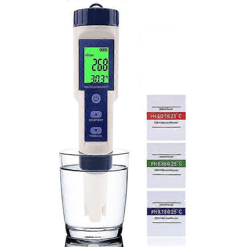 5 In 1 Digital Ph Meter Tds Ec Salinity Temperature High Accuracy Ph Tester Waterproof Multi-parameter Tester Water Ph Meter Automatic Temperature Com