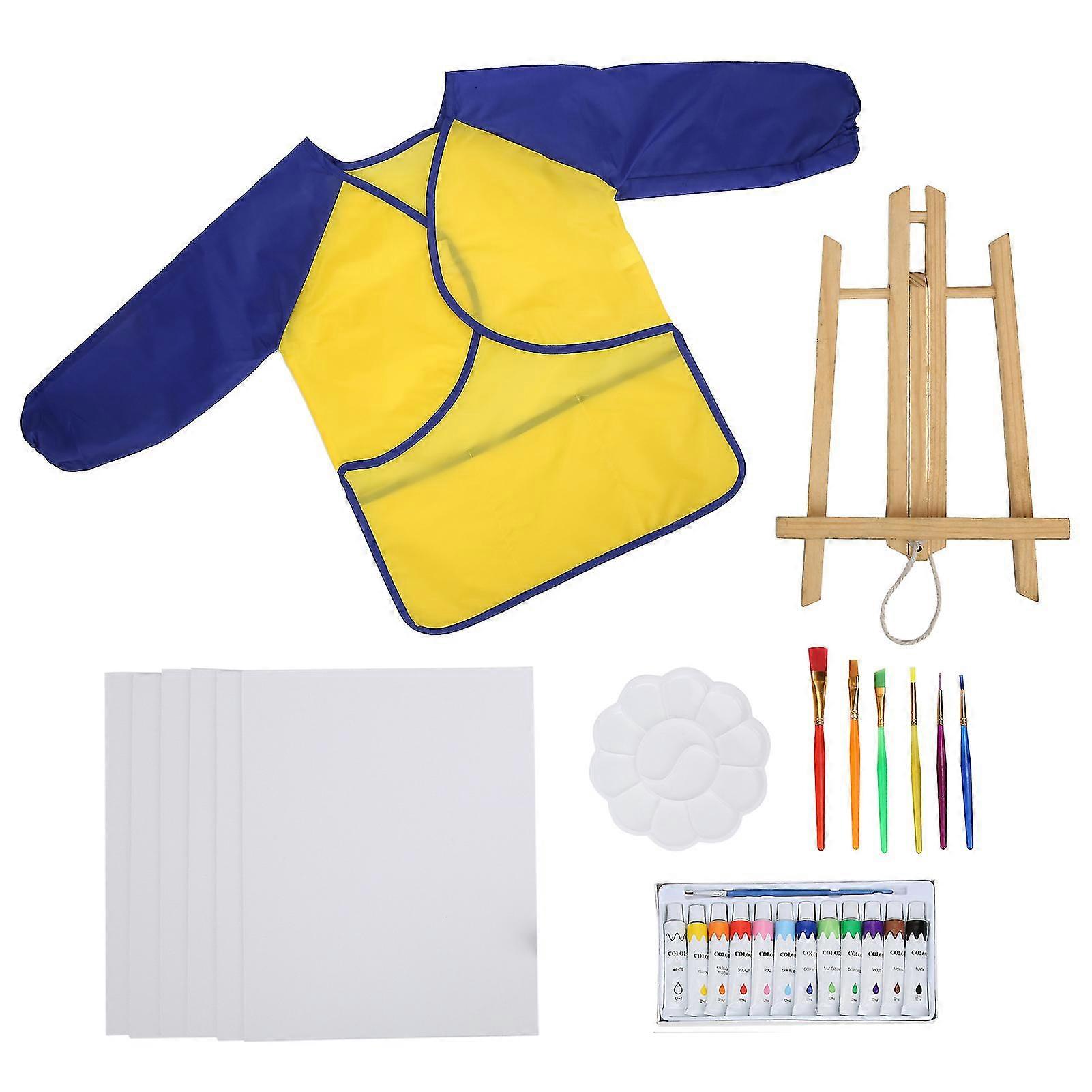 Children's DIY Art Paint Set with Acrylic Paints, Brushes, and Smock - Yellow