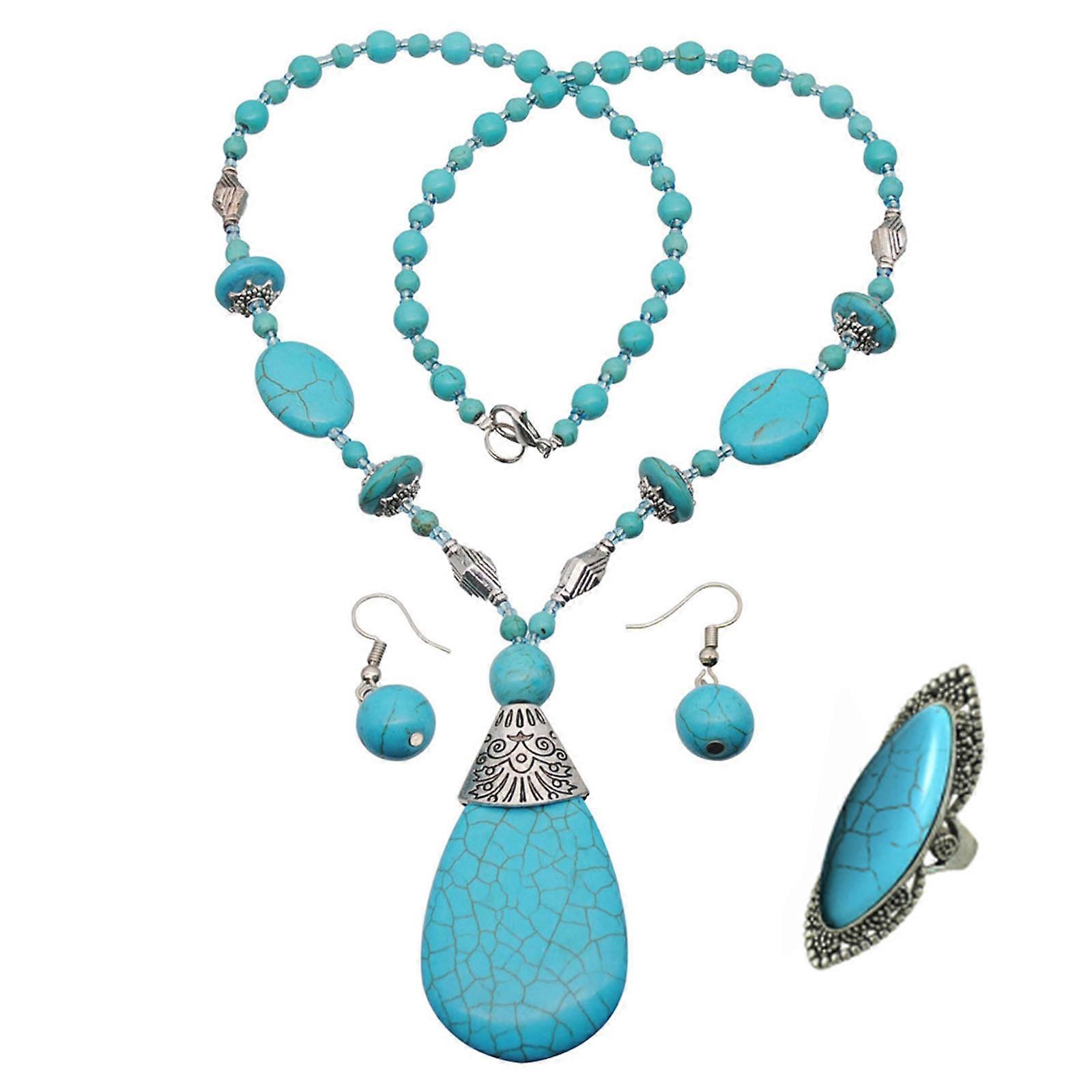 الفيروز قلادة قلادة الأقراط خاتم مجموعة خمر نمط الفيروز المواد