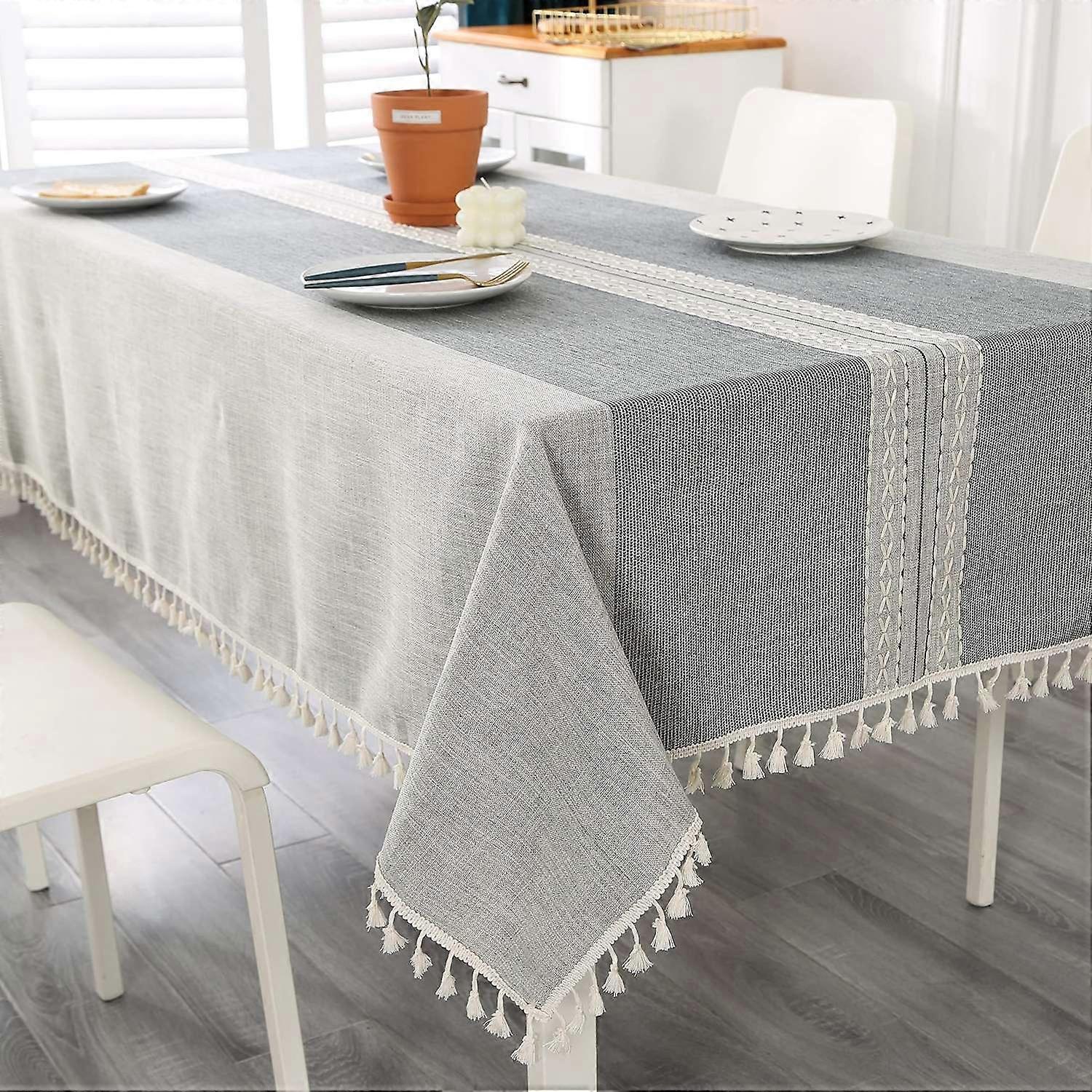 2025 nappes adaptées Nappe de table rectangulaire en coton gris en lin Housse de table lavable infroissable, anti-poussière